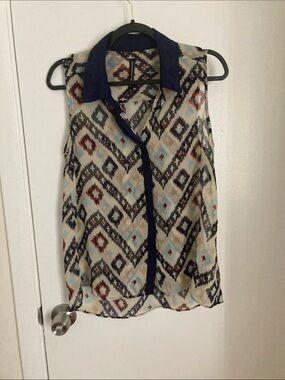 Walter Baker Sleeveless Geometric Print Blouse - Navy Trim, Multi